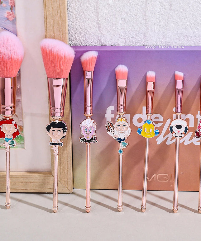 7pcs Mermaid Princess Makeup Brush Set, Metal Texture, Unique Cartoon Eyeshadow Brush, Mermaid Brush Set, Disney Series Makeup