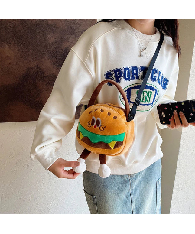 Doll Plush French Fries Handbag Cute Fluffy Crossbody Bag Shoulder Bag Tote Bag Plush Toy Cartoon Hamburger Bag Girl