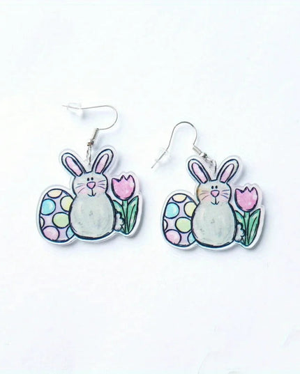 Cute Rabbit Easter Egg Carrot Truck Earrings Acrylic Cartoon Easter Dangle Earrings Spring Holiday for Women Girls Jewelry