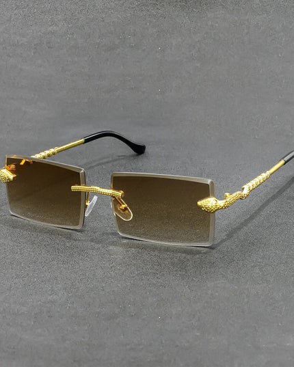 Rimless Rectangle Sunglasses Men Metal Gradient Gray Lens Big Frameless Sun Glasses Women UV400