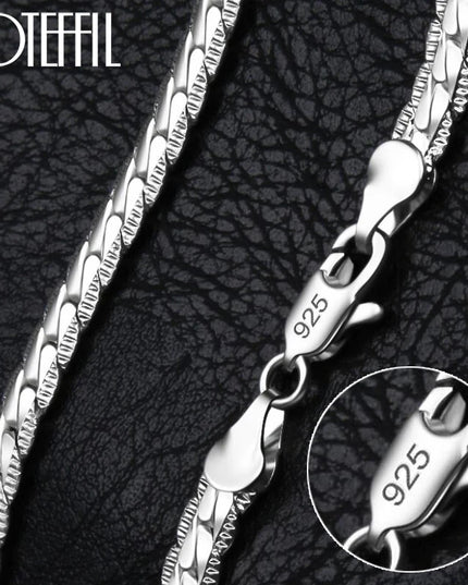 DOTEFFIL 925 Sterling Silver 6mm Side Chain 16/18/20/22/24 Inch Necklace For Woman Men Fashion Wedding Engagement Jewelry Gift