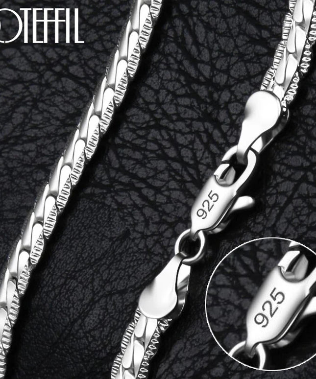 DOTEFFIL 925 Sterling Silver 6mm Side Chain 16/18/20/22/24 Inch Necklace For Woman Men Fashion Wedding Engagement Jewelry Gift