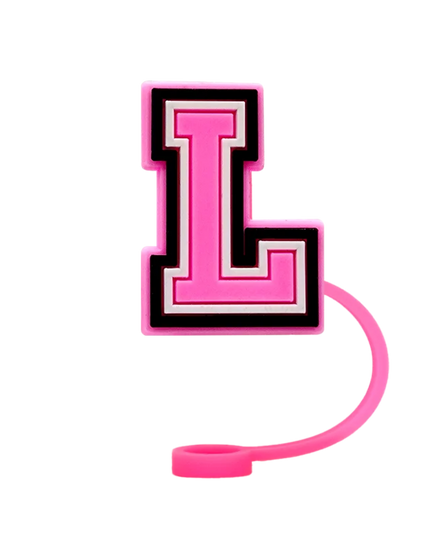 10mm Pink Letter Straw Cover Caps 1PCS Accessories For Cups,Soft Silicone Alphabet Straw Topper Drinkware,Dustproof Straw Caps