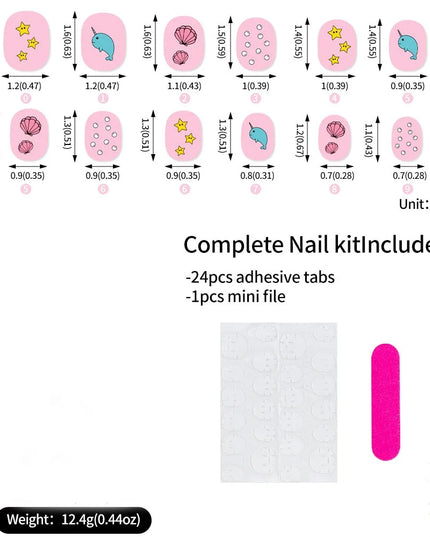 24Pcs Kids Press on Nails Children Fake Nails Girls Full Cover Short False Fingernails for Kids Design Decoration Lovely Pattern