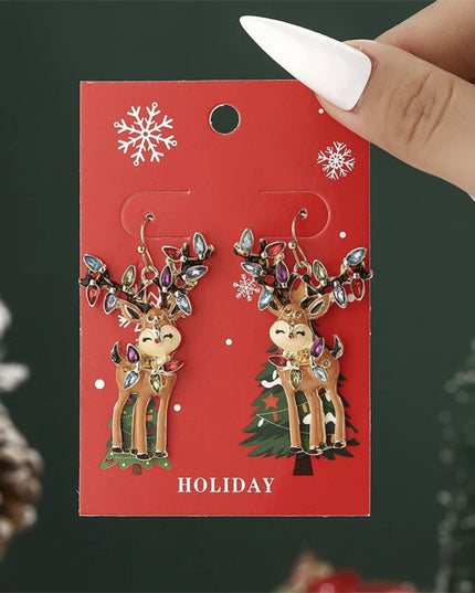 Christmas Drop Earrings For Women Shiny Rhinestone Santa Claus Xmas Tree Snowman Elk Snowflake Long Tassel Dangle Earring Gifts