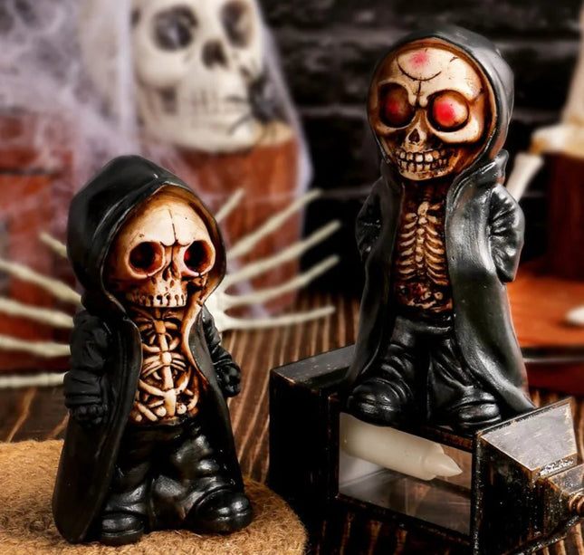 Halloween Skeleton Figurines Doll Resin Standing Cape Skull Statue Miniature Skeleton Sculpture Decorative Living Room Ornaments