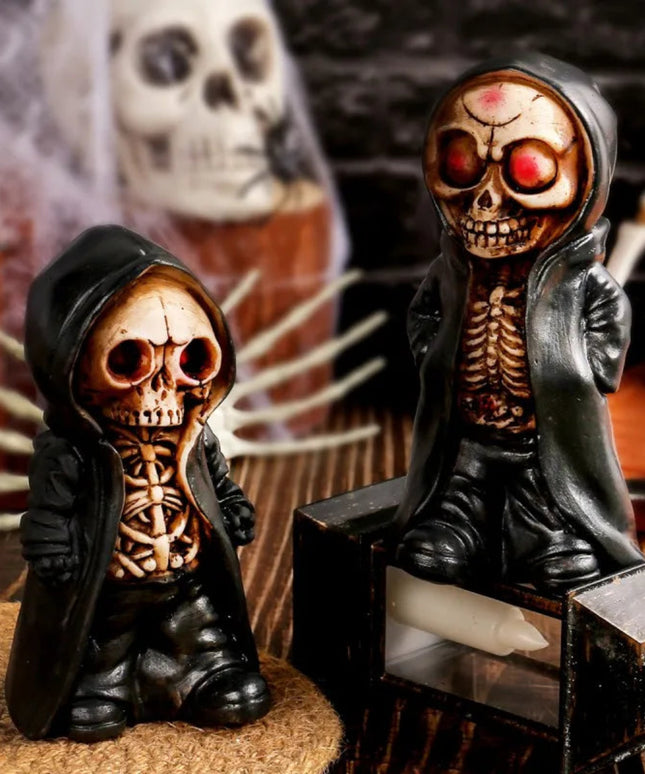 Halloween Skeleton Figurines Doll Resin Standing Cape Skull Statue Miniature Skeleton Sculpture Decorative Living Room Ornaments