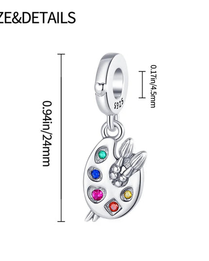 925 Sterling Silver Fashion Palette Paintbrush Art Charms Beads Suitable for Brand Original Bracelet DIY Fine Jewelry Gift