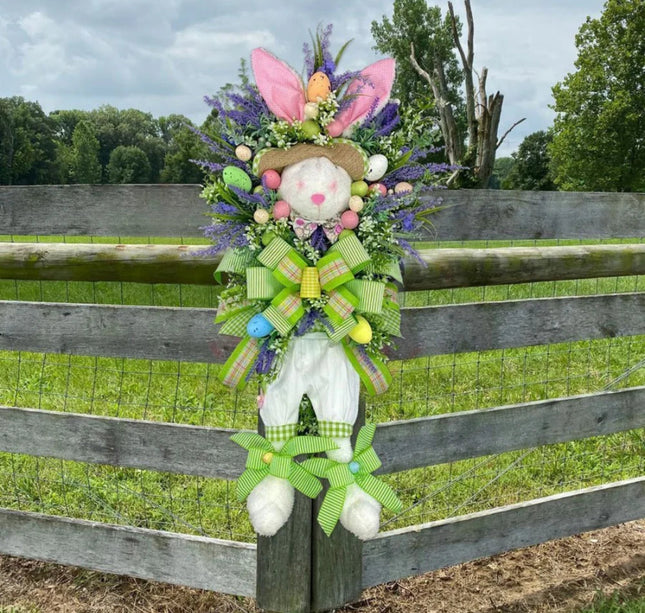 Easter Bunny Wreath Door Artificial Lavender Easter Egg Rabbit Wreath Spring Wreath Easter Decor Garden Wall Hanging Wreaths