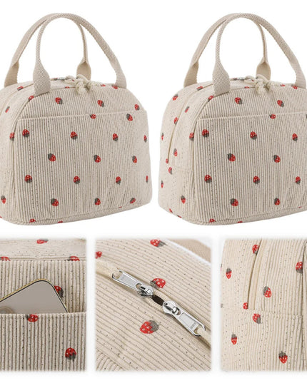 Strawberry/Daisy Corduroy Lunchbox Container Large Capacity Insulated Lunch Bag Multi-Function Cute Lunch Bag for Office School