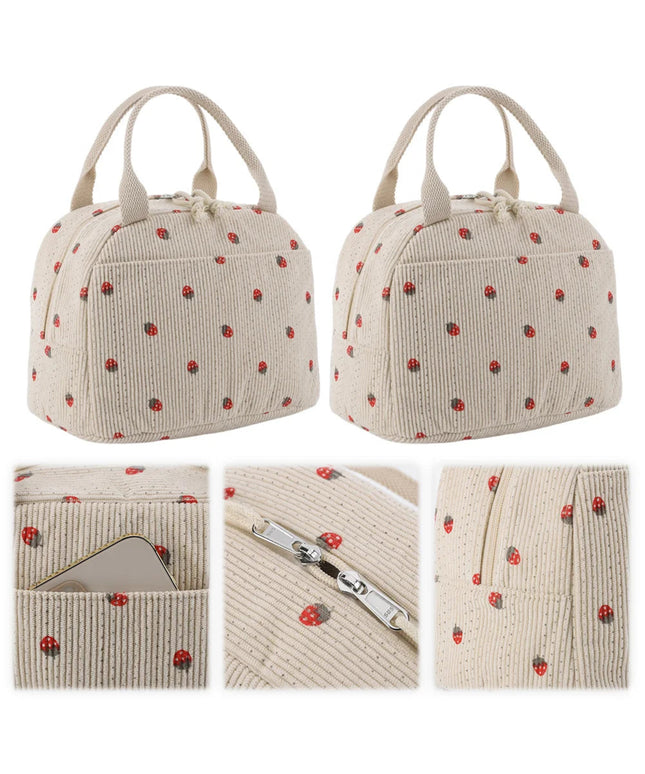 Strawberry/Daisy Corduroy Lunchbox Container Large Capacity Insulated Lunch Bag Multi-Function Cute Lunch Bag for Office School