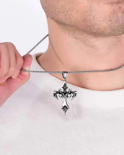 Hip Hop Fashion Jewelry Unique Design Stainless Steel Flame Cross Pendant Necklace Goth Necklaces Gift for Women Men