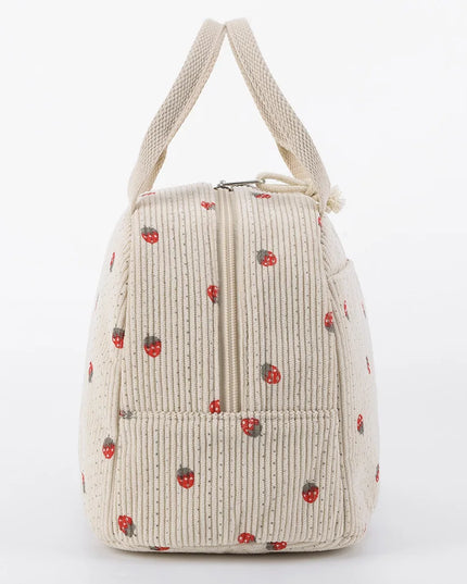 Strawberry/Daisy Corduroy Lunchbox Container Large Capacity Insulated Lunch Bag Multi-Function Cute Lunch Bag for Office School