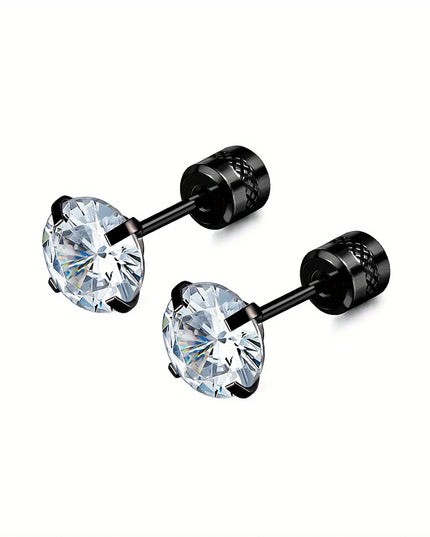 1 Pair Titanium Steel Spiral Earrings – Hypoallergenic Unisex Jewelry with Zircon Accents (Black/Silver/Gold)