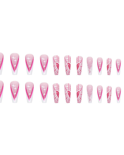 Pink Long Fake Nails with Spider Web Printed Charming Comfortable to Wear Manicure Nails for Women and Girl Nail Salon