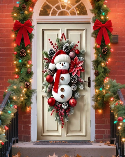 Festive Santa Claus Christmas Door Cover for Front Door Holiday Door Wrap with Christmas Decorations and Snowflakes