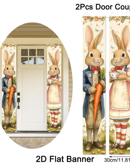 2pcs Happy Easter Bunny Door Banners Polyester Easter Egg Holiday Flags for Outdoor Indoor Spring Holiday Easter Decoration 2026