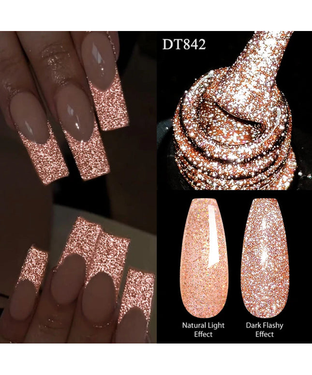 7ml Reflective Glitter Nail Gel Polish Semi Permanent French Style Nail Art UV LED Gel Sparkling Soak Off Manicure Varnish DIY