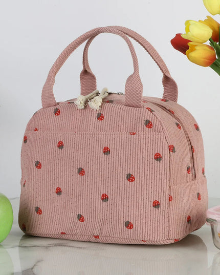 Strawberry/Daisy Corduroy Lunchbox Container Large Capacity Insulated Lunch Bag Multi-Function Cute Lunch Bag for Office School