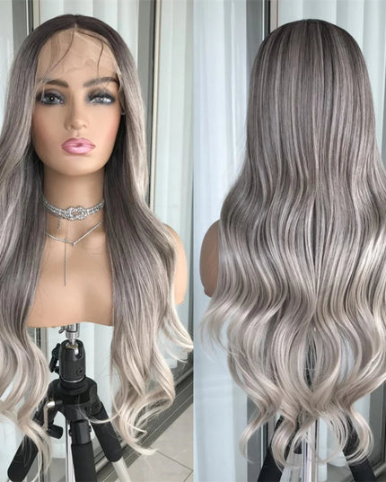 Body Wave Lace Front Wig Highlight Ash Blonde Lace Frontal Synthetic Wigs Pre Plucked Long Wavy Synthetic Lace Wig for Women