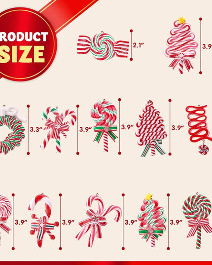 JOYFY 12 Pcs Christmas Candy Cane Ornament with Wreaths Lollipop Christmas Trees and Candy Canes Designs for Xmas Decoration