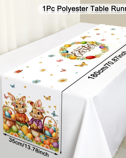 Easter Bunny Eggs Table Runner Holiday Party Decor Washable Spring Flowers Kitchen Dining Tablecovers Easter Decorations 2026