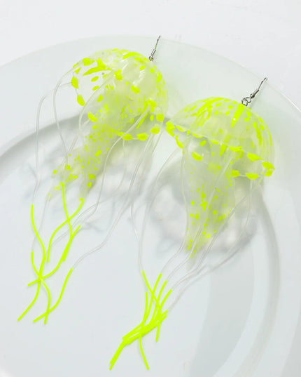 Creative Jellyfish Long Tassel Silicone Earrings for Women Funny UV Glow Ocean Animal Drop Earring Festival Mermaid Jewelry Gift