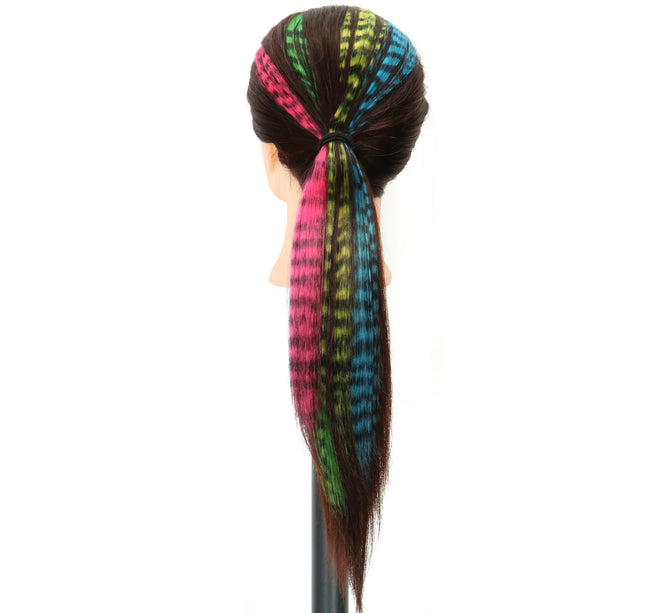 Synthetic Hair Extension18" Long Straight Women High Temperature Clip In Hair Extension Hairpiece Feather Wig Blue Rose Colorful