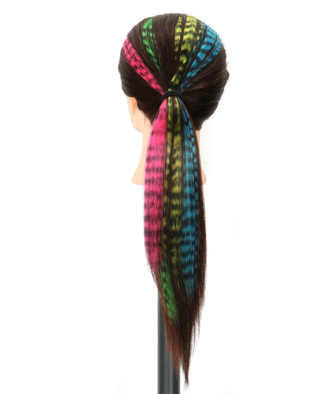Synthetic Hair Extension18" Long Straight Women High Temperature Clip In Hair Extension Hairpiece Feather Wig Blue Rose Colorful