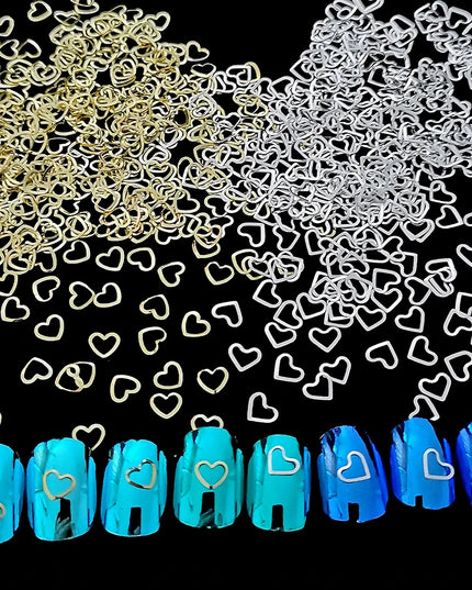 100pcs Shimmering Gold Heart Nail Studs Silver Nail Art Charms Star Metal Nail Decals DIY 3D Nail Decorations for Women & Girls