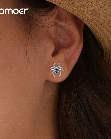 Bamoer Original 925 Sterling Silver Spider Earring Skull Grimace Ear Stud Animal For Women Men Halloween Party Gift Fine Jewelry