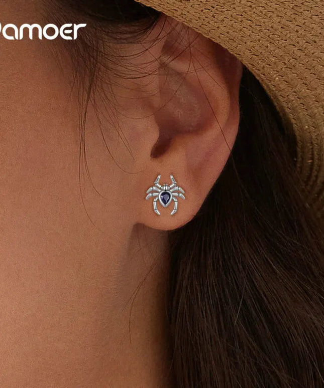 Bamoer Original 925 Sterling Silver Spider Earring Skull Grimace Ear Stud Animal For Women Men Halloween Party Gift Fine Jewelry