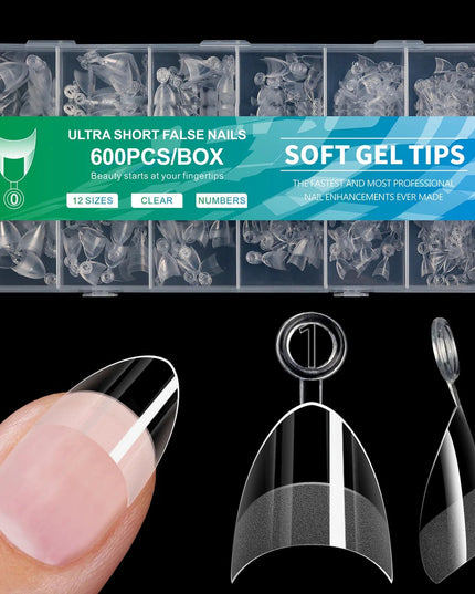 600pcs/Boxed Ultra Short French False Press On Acrylic Nails Tips Almond Square Traceless Manicure Salon Home DIY Fake Nail
