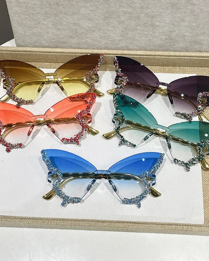 Rimless Butterfly Sunglasses Cat Eye Popular Women Men Shades Small Ellipse Sun Glasses for Female Male Party Traveling Oculos