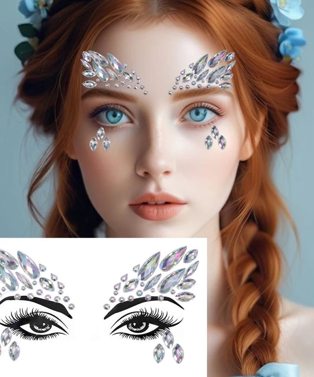 3D Rhinestone Face Sticker Festival Party Glitter Diamond Makeup Jewelry Face Tattoo Sticker Crystal Gems Jewels Face Decoration