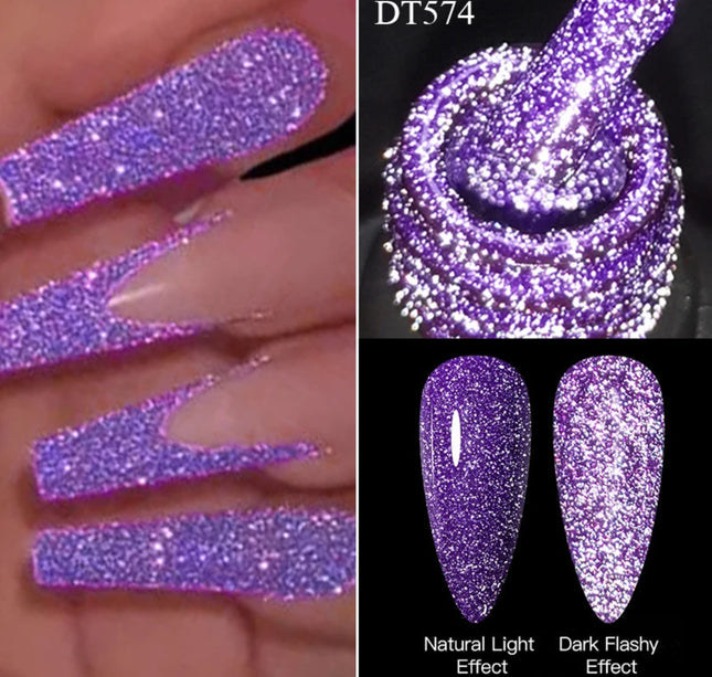 MEET ACROSS 7ml Reflective Glitter Gel Nail Polish Pink Green Purple Sparkling Soak Off UV Gel Polish for Manicure DIY Nail Art
