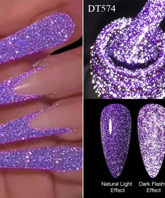 MEET ACROSS 7ml Reflective Glitter Gel Nail Polish Pink Green Purple Sparkling Soak Off UV Gel Polish for Manicure DIY Nail Art