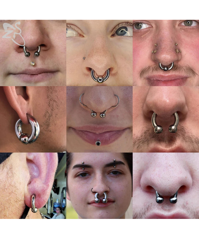 ZS 1 Piece 2/4/6/8G Stainless Steel Horseshoe Nose Ring Men Internal Threaded Large Gauge Piercings Ear Expander Septum Piercing