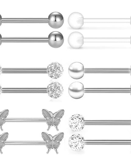 6Pair Crystal Nipple Piercing Jewelry Set For Women Heart  Nipple Barbells Bulk Glitter Nipple Rings Pack Piercing Pezon Lote