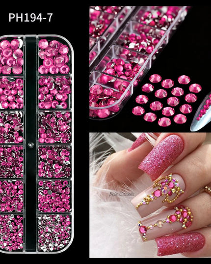 12Grid/Box Luxury AB Flatback Nail Art Rhinestones 6-sizes Colorful Glitter Crystal Jewelry Gems 3D Nails Accessories Diamond