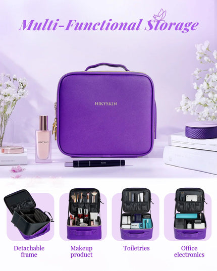 Makeup Bag With Mirror lamp,Travel Waterproof Necessary Beauty Brush Embroidery Tool Storage Cosmetic Case Portable Makeup Box