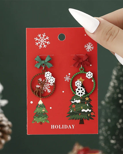 Christmas Drop Earrings For Women Shiny Rhinestone Santa Claus Xmas Tree Snowman Elk Snowflake Long Tassel Dangle Earring Gifts