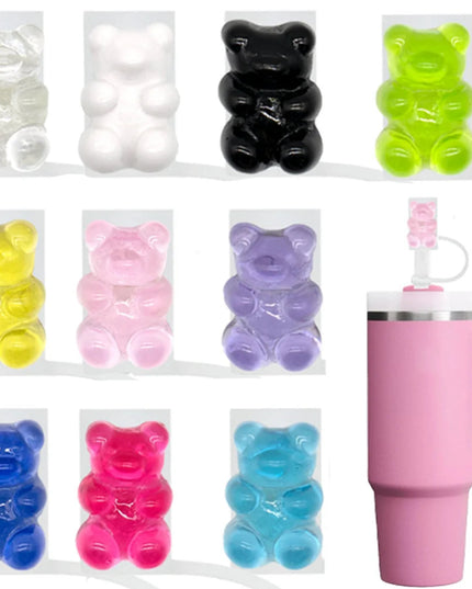1/10PCS Purple Bear Straw Cover Accessories for Cups,8mm Dustproof Straw Topper,Repeatable Anti Stuffing Straw Tip Plug