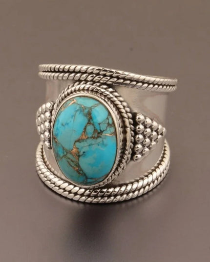 Blue Copper Turquoise Ring ~ Handmade Women Wide Band Turquoise Ring ~ Boho Statement Ring ~ Anniversary Ring