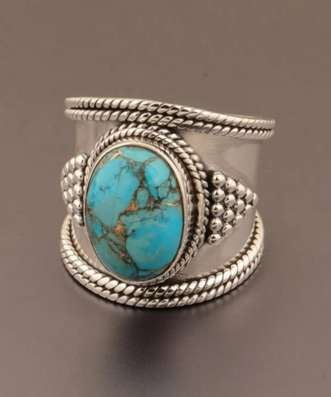 Blue Copper Turquoise Ring ~ Handmade Women Wide Band Turquoise Ring ~ Boho Statement Ring ~ Anniversary Ring