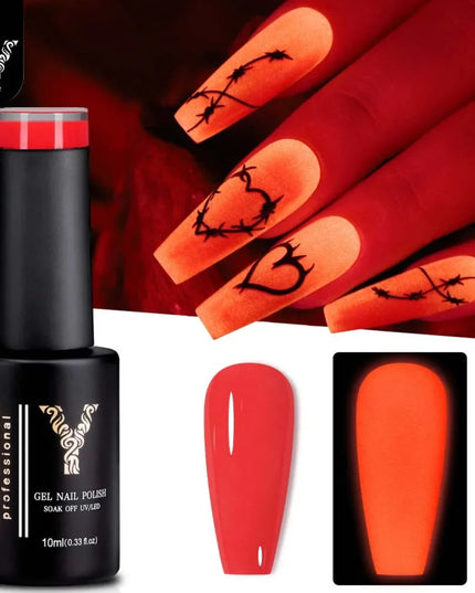 YOKEFELLOW Glow in the Dark Gel Nail Polish 10ML Orange Fluorescent Neon Luminous Gel Polish Nail Art for Halloween Women Girls