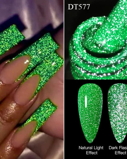 MEET ACROSS 7ml Reflective Glitter Gel Nail Polish Pink Green Purple Sparkling Soak Off UV Gel Polish for Manicure DIY Nail Art