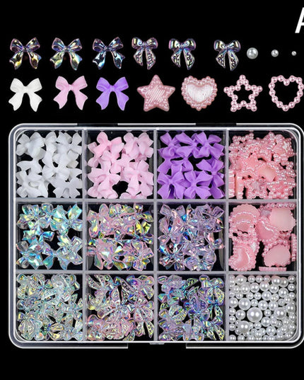 12 Grid Nail Resin Bowknot Bear Nails Art Charms Bowknots Heart Flower Kawaii Diy Decor Lollipop 3D Manicure Rhinestone Tools