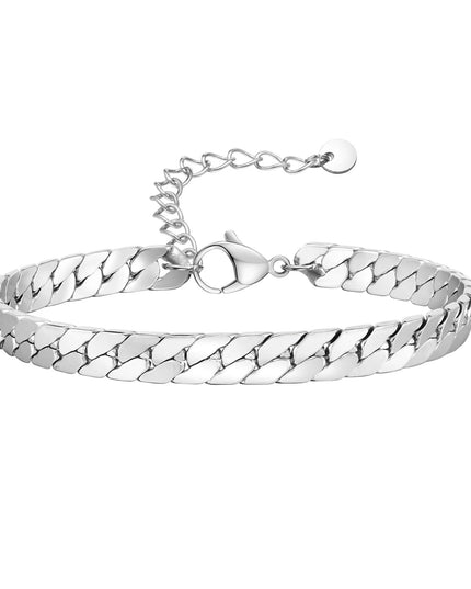 Vnox Gothic Black Cuban Chain Bracelets for Men, Stainless Steel Flat Miami Curb Links Wristband, Simple Metal Jewelry