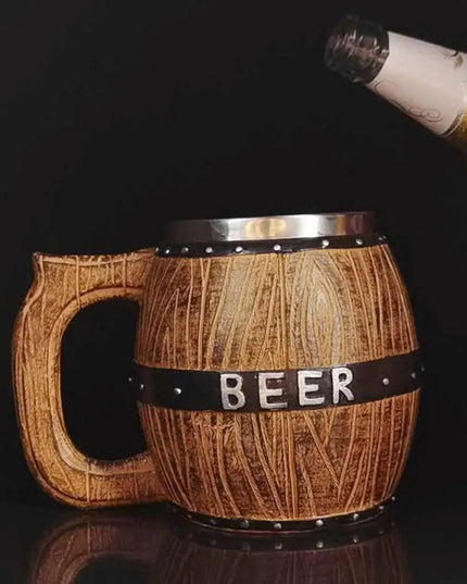 Stainless Steel Wooden Barrel-Shaped Beer Mug Large Capacity Bar Party Wine Utensils  Washable Reusable Beer Mug